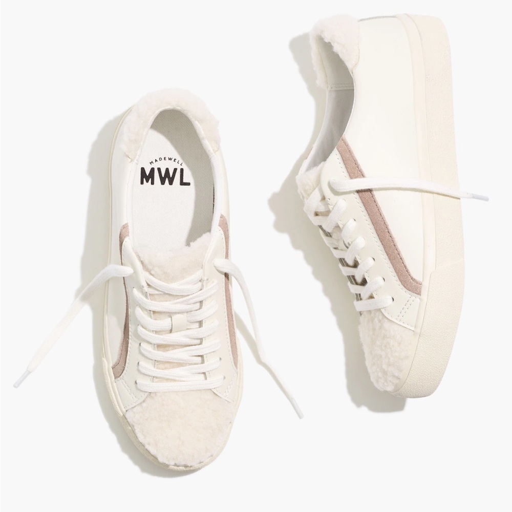 Madewell Sidewalk Low-Top Sneakers in Leather: Sherpa Edition Size 8